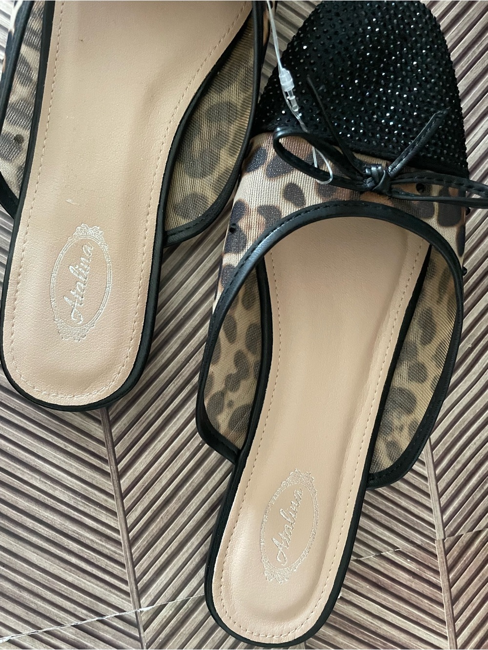 Atalina Leopard Print Flats with Black Beaded Toe - Picture 3 of 8